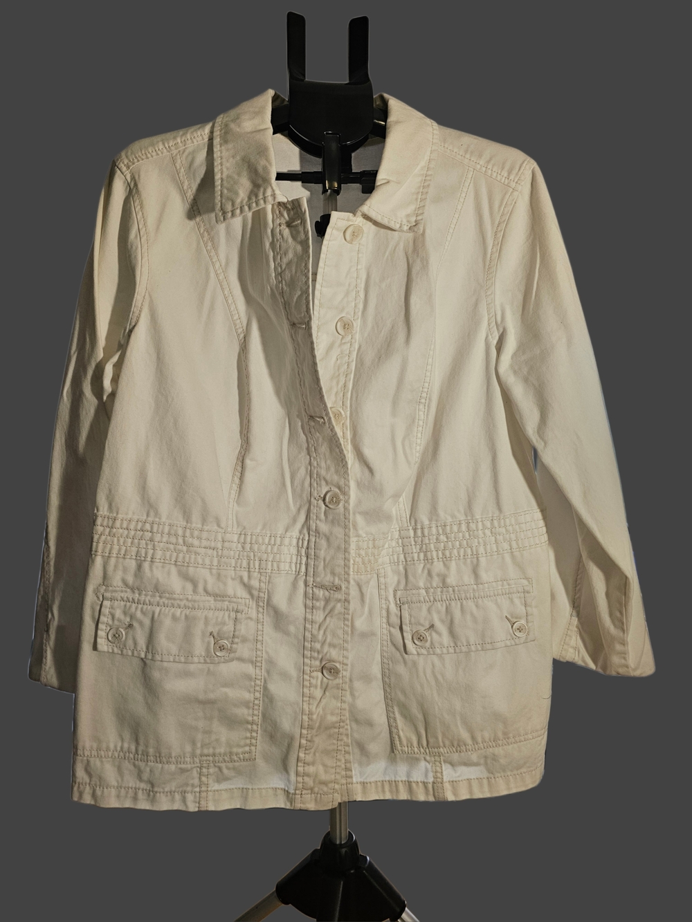French Cuff White Lightweight Button-Front Jacket